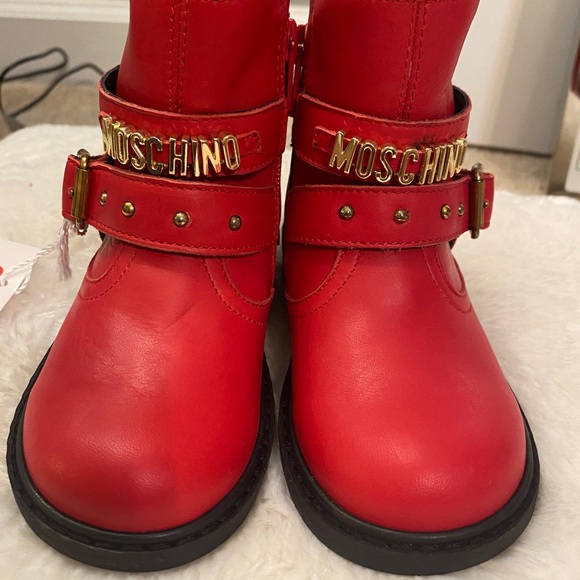 2x HOST PICK ‼️Moschino Kid Rosso Red Leather Motor Style Boot Size 25 - Picture 5 of 10